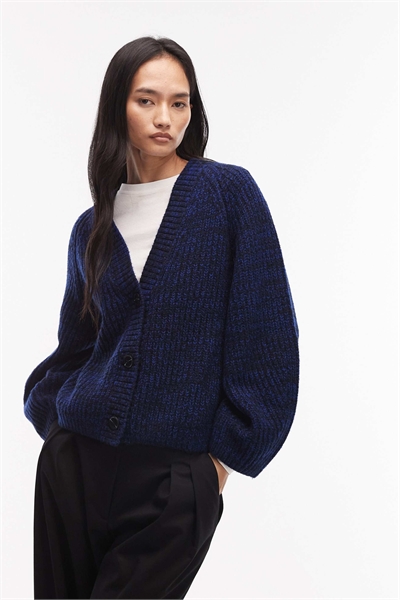 Кардиган с V-образным вырезом из смеси шерсти и хлопка с узором «коса» артикул 154340411