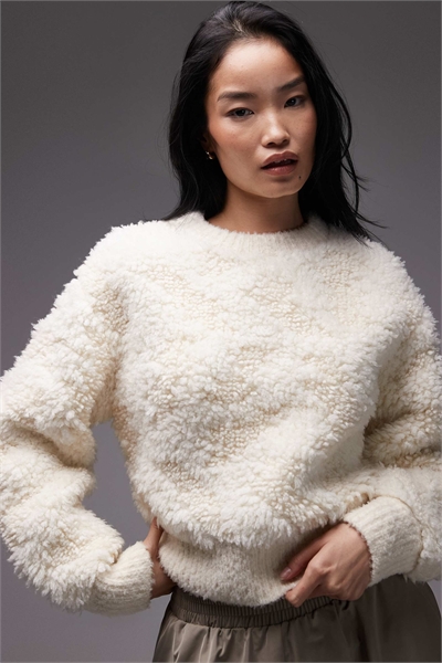 Свитер из чистой шерсти с круглым вырезом и объемными рукавами артикул 153891731