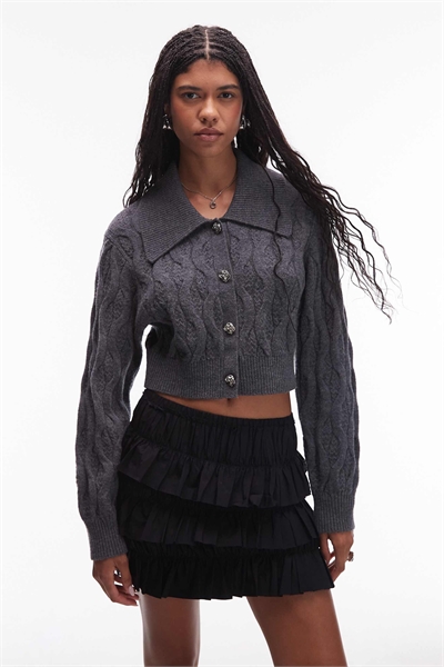 Кардиган из косой вязки с воротником и застежкой на пуговицах артикул 149319210