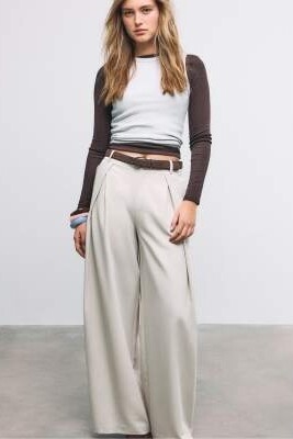 Брюки с широкими штанинами и поясом артикул 155807273