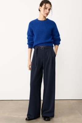 Стильные брюки с широкими брючинами и пряжкой артикул 155471373