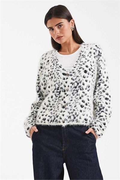 Пушистый вязаный кардиган с рисунком снежного барса артикул 148669422