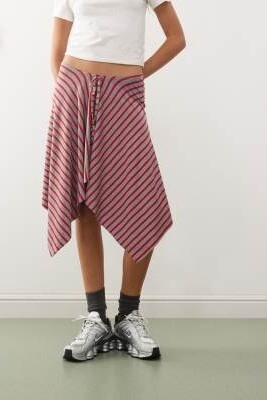 Юбка с низкой талией и полосками, сшитыми в стиле «хай-лоу» артикул 151750275