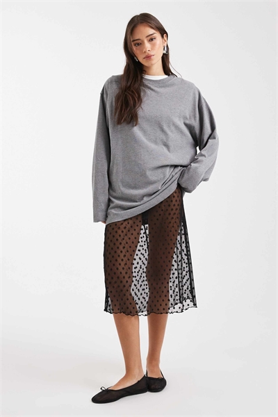 Юбка из прозрачной сетки в горошек нестандартной длины артикул 153323227