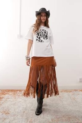 Юбка с бахромой из искусственной кожи артикул 144910182