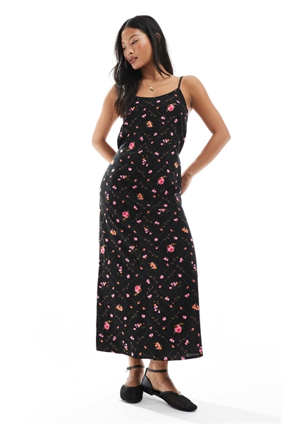 Макси-платье-комбинация с бретелями и круглым вырезом артикул 141496195