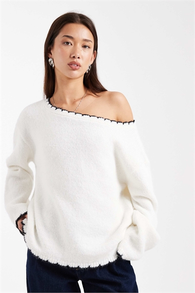 Свободный свитер с открытыми плечами и асимметричным узором «одеяло» артикул 152193717