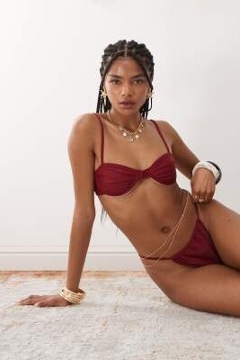 Топ бикини с рюшами на чашках и тоненькими бретелями: комбинируйте по своему вкусу артикул 140916483