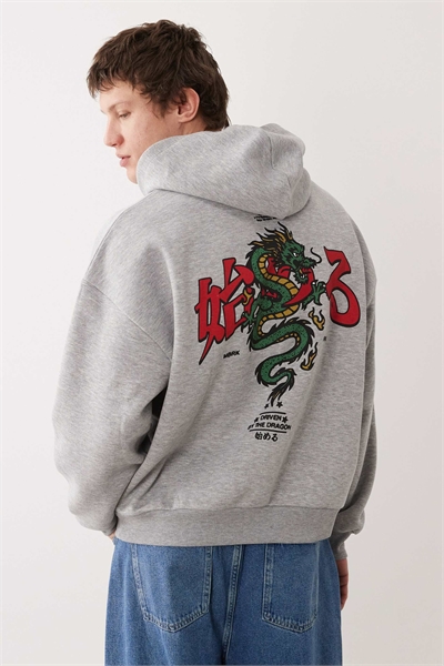 Худи свободного кроя с принтом в виде дракона артикул 155638333