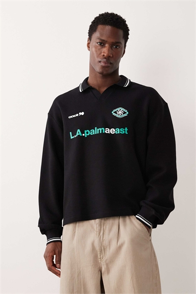 Свободная поло-футболка из ткани «регби» с принтом артикул 155702703