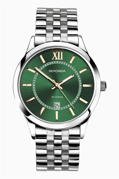 Классические мужские часы Williams с серебристым корпусом из нержавеющей стали диаметром 40 мм и зеленым циферблатом артикул 136909456