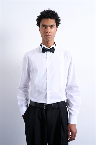 Узкая рубашка с длинными рукавами и нагрудником белого цвета артикул 152462507