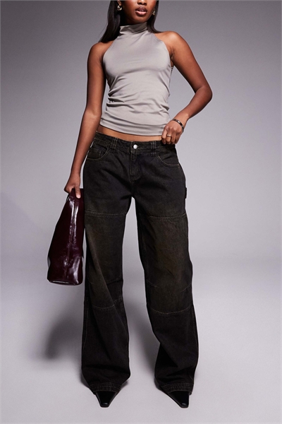 Джинсы-карго свободного кроя с низкой посадкой, цвета «мисти», с эффектом «песочной стирки» артикул 150598540