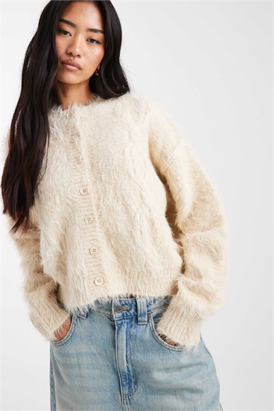 Кардиган с круглым вырезом и ребристым узором артикул 143262784