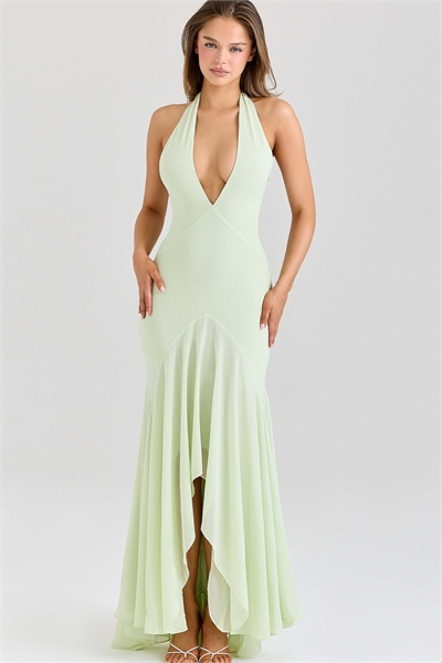 Платье средней длины из жаккарда цвета фисташки с драпировкой Tamara артикул 150497725