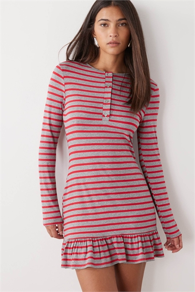 Мини-платье с длинными рукавами, полосками и заниженной талией артикул 155863739