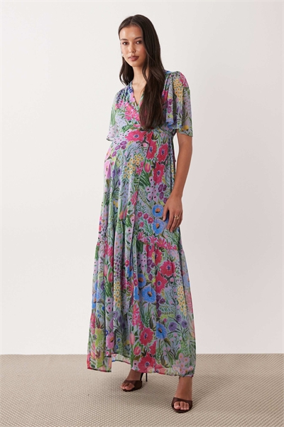 Платье-халат с воланами на рукавах и завязками, макси-платье артикул 153079922