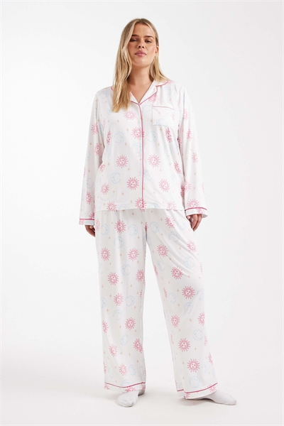 Комплект пижамы из сверхмягкого джерси с отворотом на горловине и широкими штанинами артикул 151898792