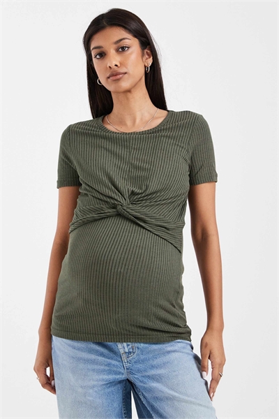 Футболка для беременных Mamalicious из ребристого джерси с перекрещивающимся вырезом, темно-хаки артикул 153079966