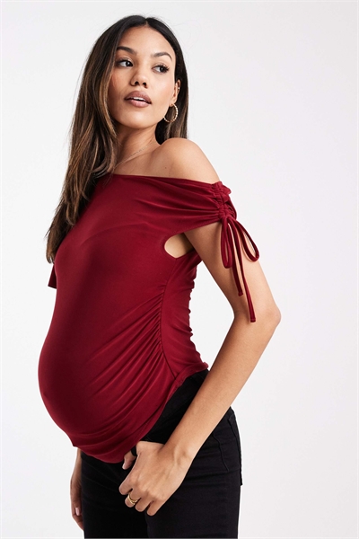 ASOS DESIGN: облегающий топ для беременных с асимметричным плечом и рюшами артикул 150500952