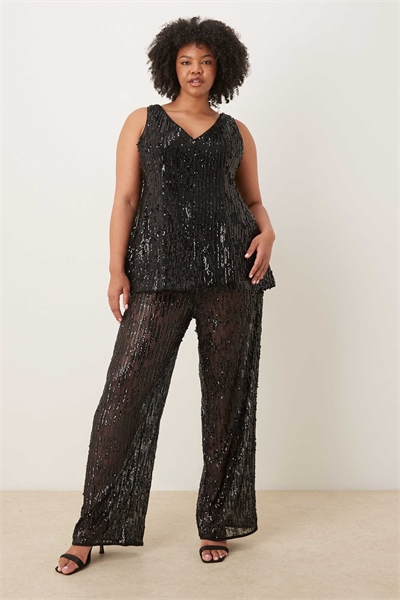 ASOS DESIGN Curve: брюки с широкими брючинами, скроенные по фигуре, из прозрачной ткани с пайетками co-ord артикул 150702769