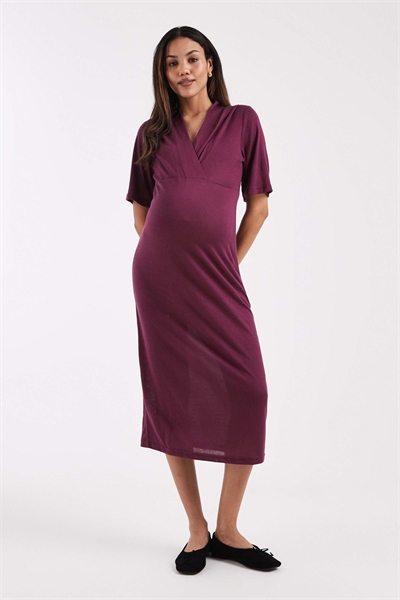 Мамалишиус Материнское платье-миди с коротким рукавом и запахом спереди из джерси, бордовое артикул 150661262