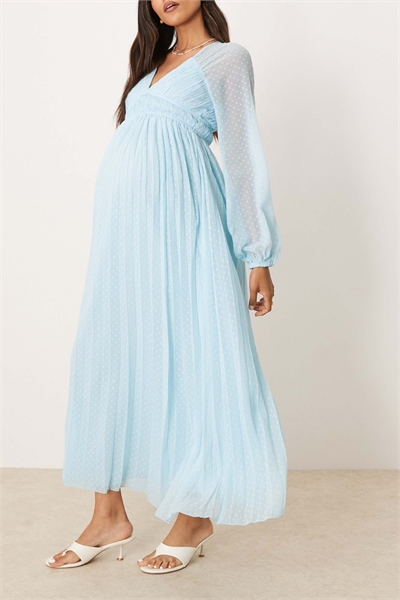 ASOS DESIGN Материнское платье-миди с глубоким вырезом, длинными рукавами и складками, пастельно-голубого цвета артикул 135971655