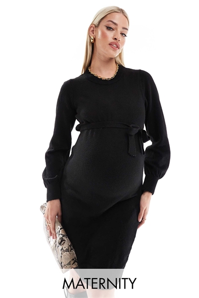 Трикотажное мини-платье с поясом от Mamalicious Maternity артикул 137028832