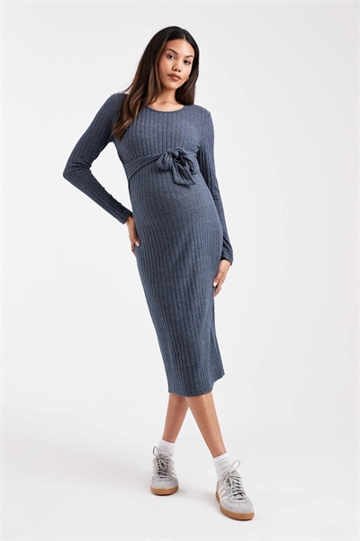 Мамалишиус Материнство длинное платье с завязками спереди и рукавами средней длины, темно-синий меланж артикул 149855378