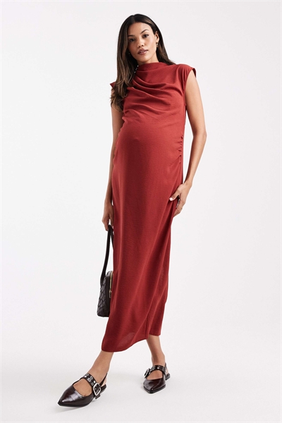 ASOS DESIGN Материнское платье-миди без рукавов с высоким воротником и драпировкой на шее, цвет ржавчины артикул 149081075