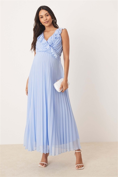 ASOS DESIGN Материнское платье-миди с оборками и плиссированными деталями, голубого цвета артикул 140625883