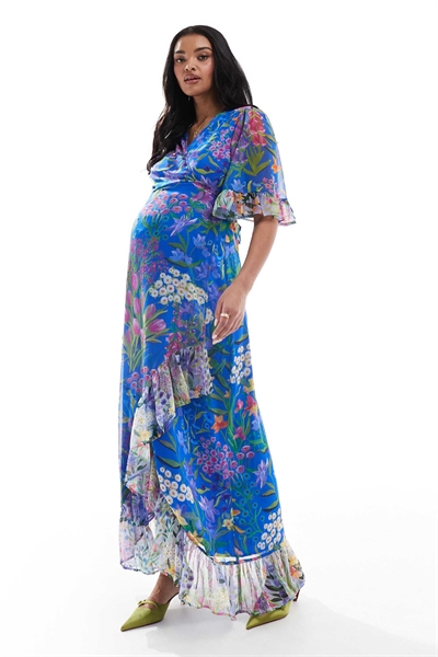 Макси-платье с запахом и рукавами с оборками, завязывающееся на талии артикул 140697180