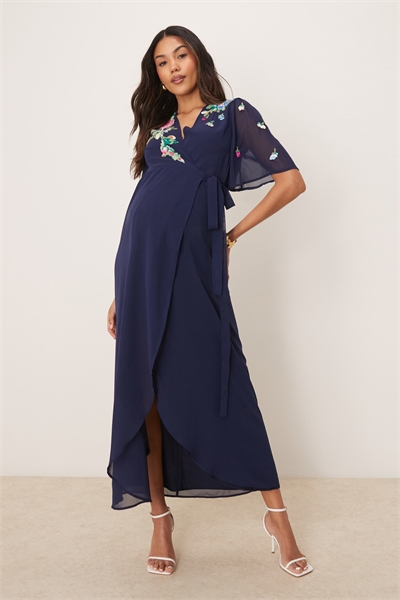 Макси-платье с запахом, украшенное рукавами-крылышками и завязкой на талии артикул 141794210