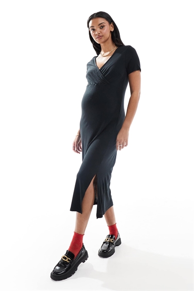 Mamalicious Материнское макси-платье с короткими рукавами из ребристого джерси черного цвета артикул 140396008