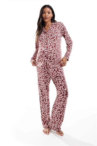 Комплект пижамы для беременных из сверхмягкого джерси с отложным воротником и окантовкой артикул 144134203