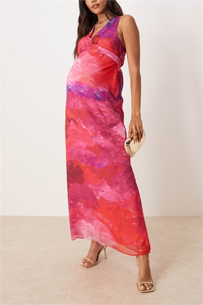 Макси-платье с V-образным вырезом и завязками на спине артикул 143377804