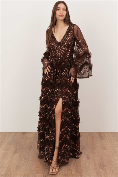 Макси-платье с обильным декором из оборок артикул 154717375