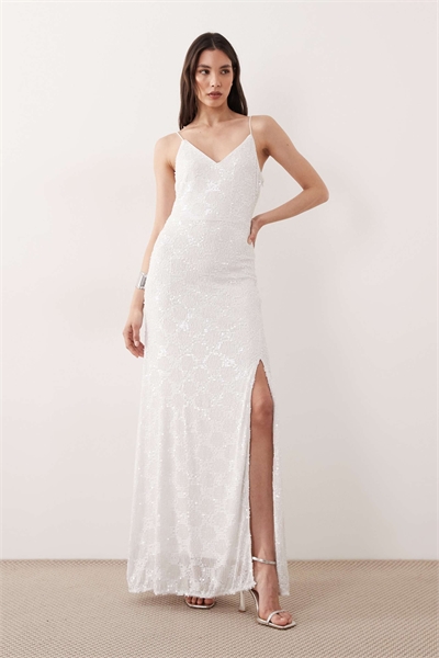 Макси-платье-камизолька с завязками на спине и фактурными пайетками артикул 153668002