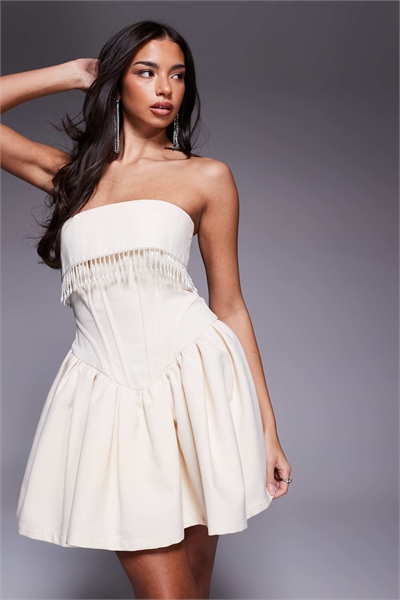 Мини-платье-корсет из льняной ткани с перламутровой отделкой артикул 153408590