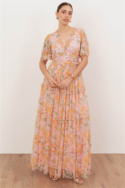 Макси-платье с V-образным вырезом, украшенное пайетками артикул 154965958