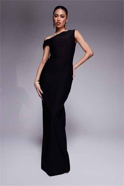 Платье-макси облегающего кроя из бенгалина с одним плечом и завязкой артикул 141797590