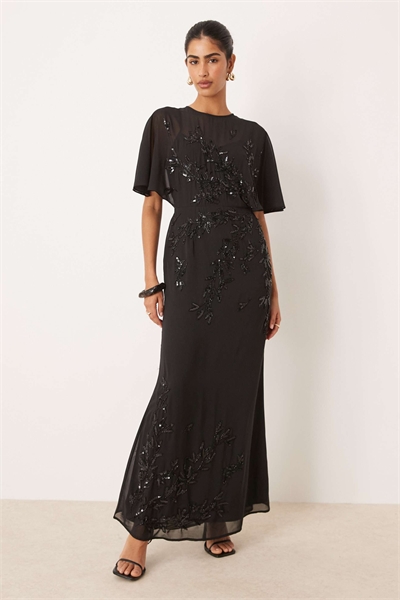 Макси-платье с рукавами «ангел» и цветочным декором артикул 149170805