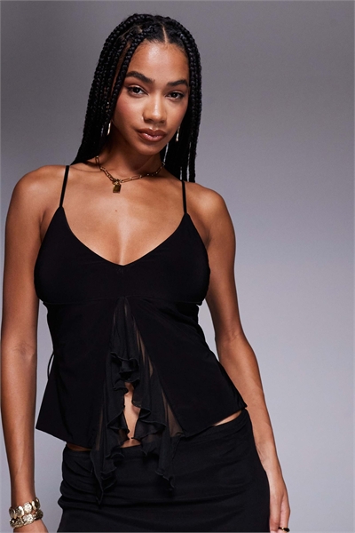 Эксклюзивный топ с двойной объемной отделкой, облегающим силуэтом и рюшами спереди, с сетчатой накладкой co-ord артикул 147469770