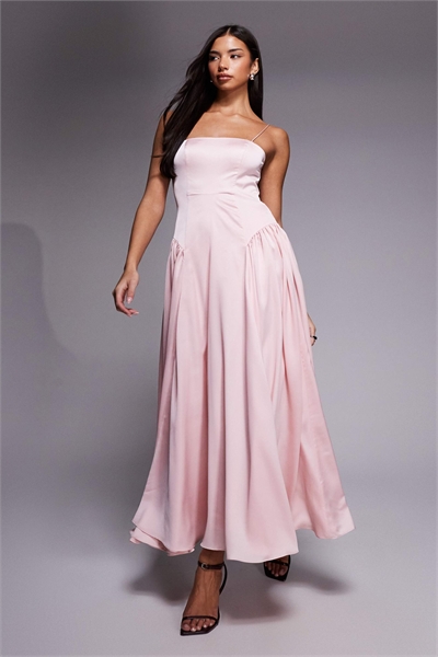 Платье-миди длиной до колен с завязками на талии и бретелями для подружек невесты артикул 153255162