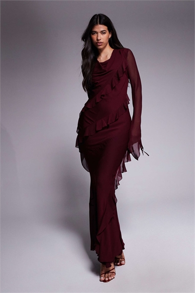 Макси-платье из шифона с оборками артикул 150202182