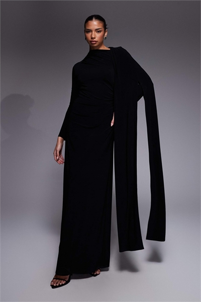 Макси-платье с одним плечом и накидкой артикул 153785380