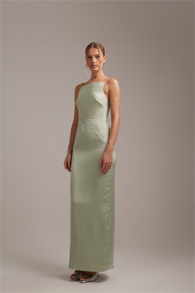 Макси-платье-футляр с высоким воротником и завязками на плечах для подружки невесты артикул 153081216