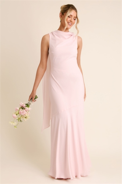 Макси-платье из крепа с высоким воротником-капюшоном для подружки невесты артикул 151263131