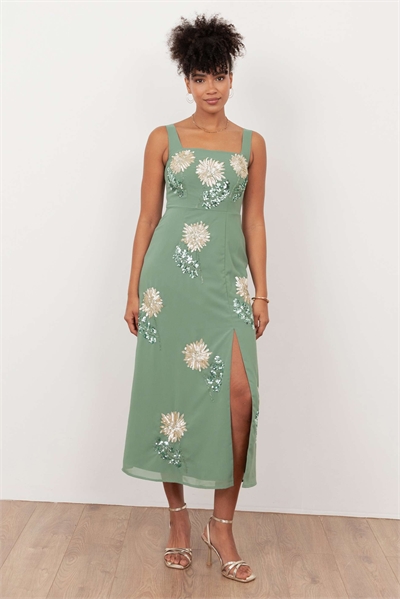 Платье средней длины с квадратным вырезом и цветочным декором артикул 154610265