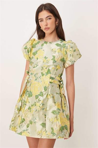 Мини-платье Dream Sister Jane от Sunspel с жакардовым принтом, буфчатыми рукавами, завязками и бантиком на боку артикул 154902695